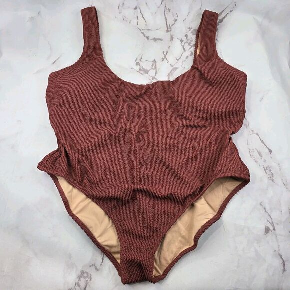 J Crew Swim Red One Piece Scoop Neck Back Scrunchie Bikini Full Coverage - Picture 1 of 10